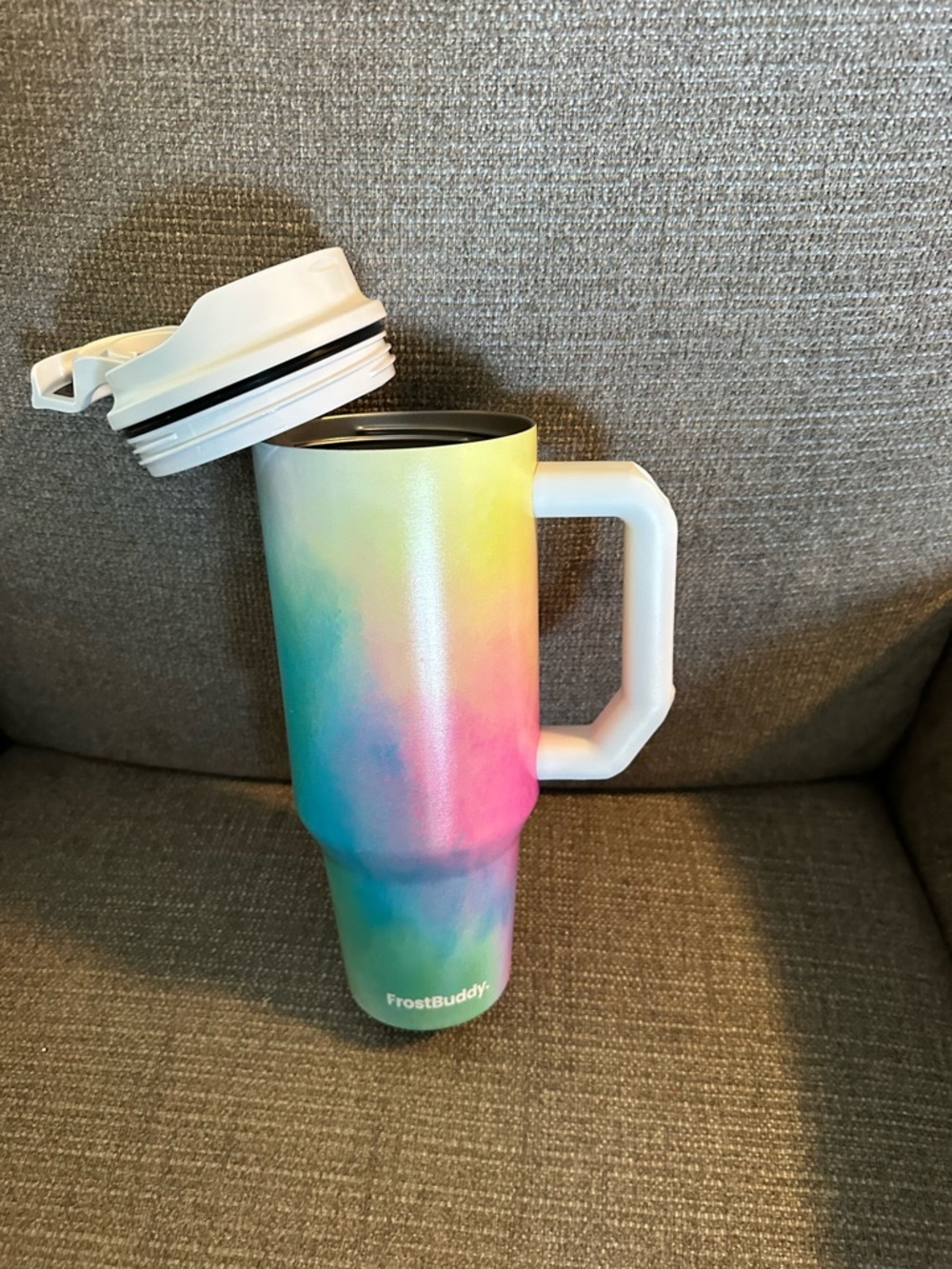 Rainbow Ombre Travel Mug with Handle - White